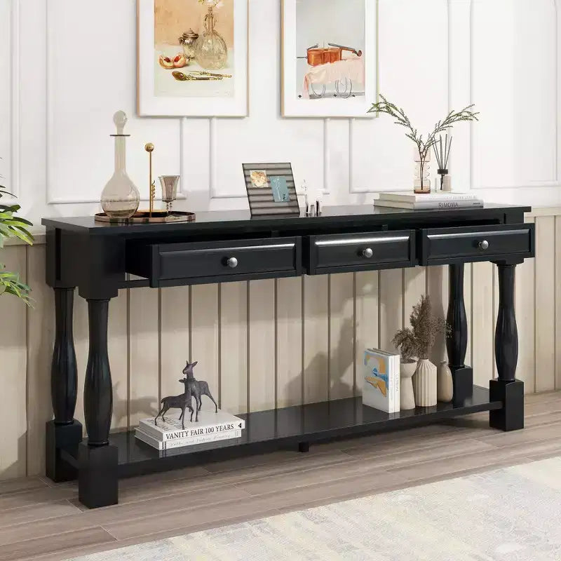 Whisen Console Longue Rectangulaire en Bois de Style Méditerranéen avec Tiroirs et Étagère