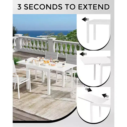 Table à manger extérieure extensible en aluminium imitation bois - Rectangulaire, résistante à la rouille, 6 places