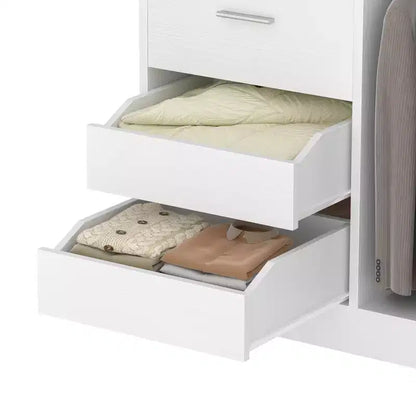 Organisateur de placard avec tiroirs en bois, système de rangement autoportant avec tringles de suspension