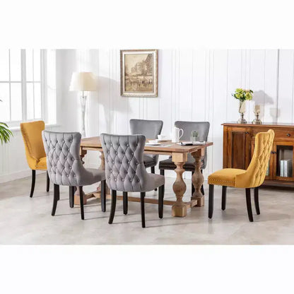 Lot de 2 chaises de salle à manger en velours avec garniture cloutée et pieds en bois - Style rétro, assise confortable pour salle à manger et cuisine