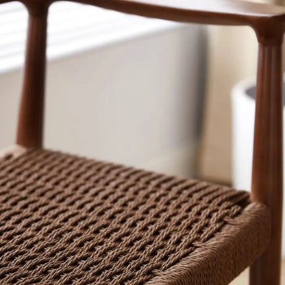 Chaise de salle à manger scandinave incurvée en bois tressé avec accoudoirs