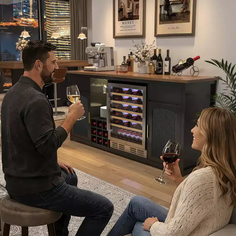 Mobile bar extra lungo GDLF con spazio per frigorifero, mobile per vino e liquori moderno, 78,7