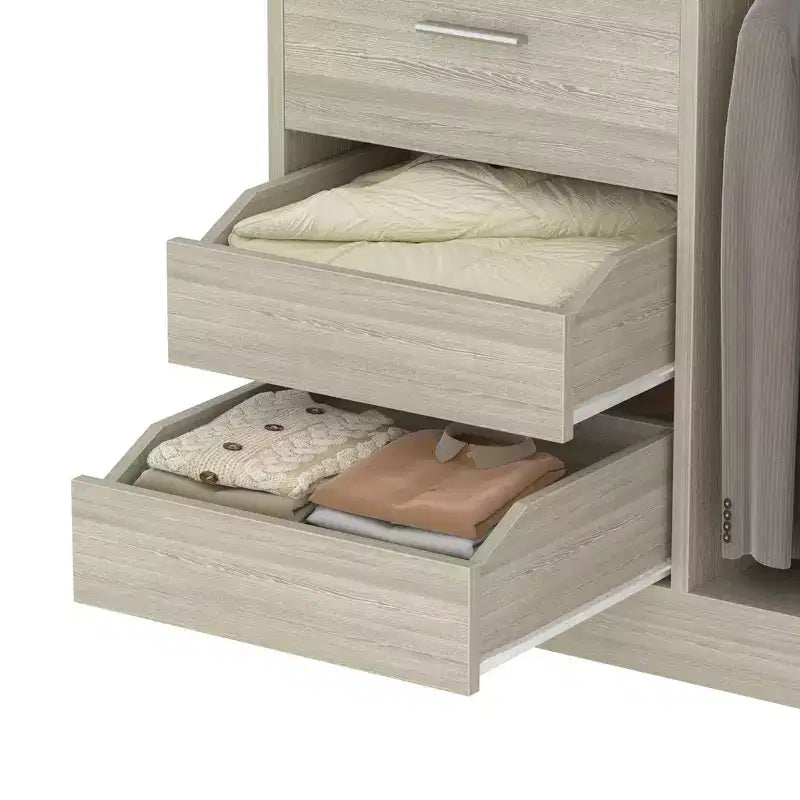 Organisateur de placard avec tiroirs en bois, système de rangement autoportant avec tringles de suspension