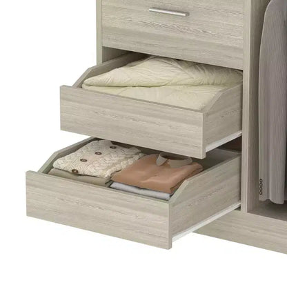 Organisateur de placard avec tiroirs en bois, système de rangement autoportant avec tringles de suspension