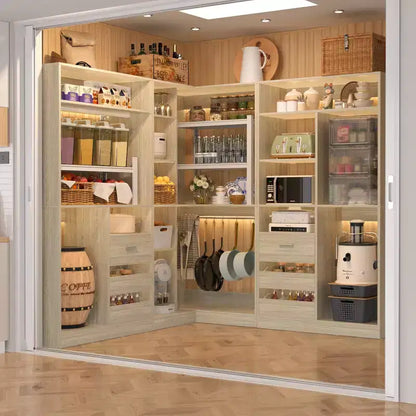 Besiost Lot de 3 dressings d'angle avec étagères et tiroirs, organisateur de placard autoportant avec tringles à vêtements