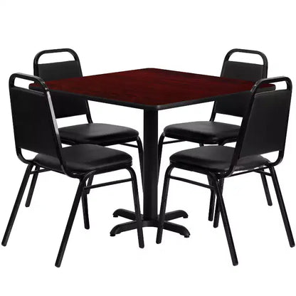 Set tavolo Emma and Oliver con base a X laminata quadrata da 36 con 4 sedie da banchetto