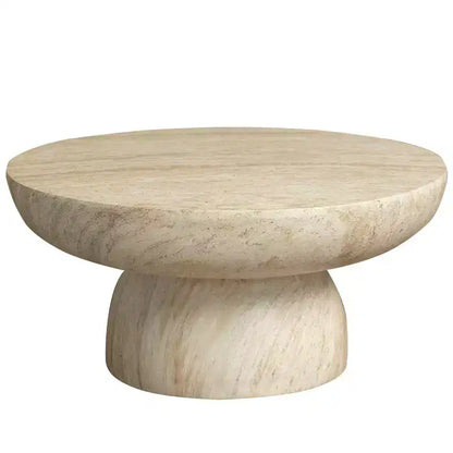 Table basse ronde Lunexa de LeisureMod, table d'appoint à piédestal en pierre de fibre pour utilisation intérieure ou extérieure, design sculpté avec patins antidérapants