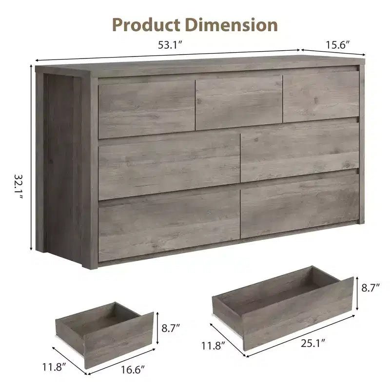 Comò Moderno Largo a 7 Cassetti per Camera da Letto, Grande Cassettiera in Legno con Organizzatore per Soggiorno, Corridoio e Ingresso