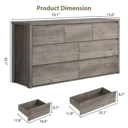 Comò Moderno Largo a 7 Cassetti per Camera da Letto, Grande Cassettiera in Legno con Organizzatore per Soggiorno, Corridoio e Ingresso