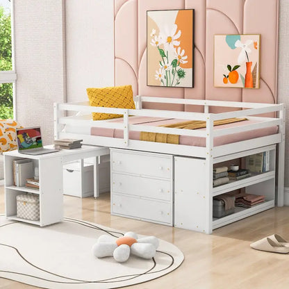 Lit mezzanine pleine taille avec bureau coulissant et 3 tiroirs