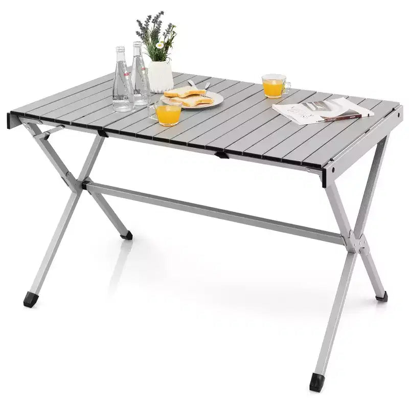 Tavolo da campeggio portatile in alluminio Costway per 4-6 persone, leggero, pieghevole, grigio/marrone