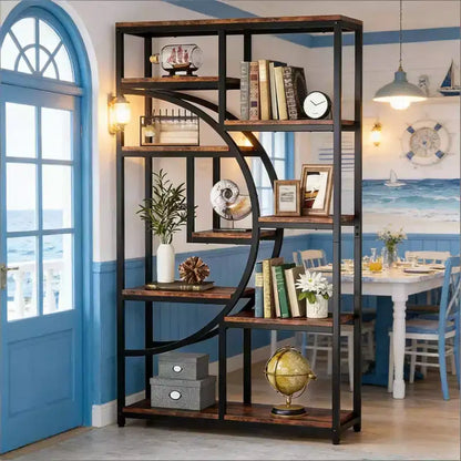 NAYSAYE Scaffale Geometrico da Terra in Metallo e Legno, Espositore a 9 Ripiani Industriale per Soggiorno Ufficio, Nero, 37.43*11.82*68.56