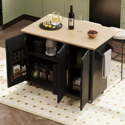 Isola cucina da 51" Farmhouse con scanalature, piano a ribalta, ruote e ripiano interno