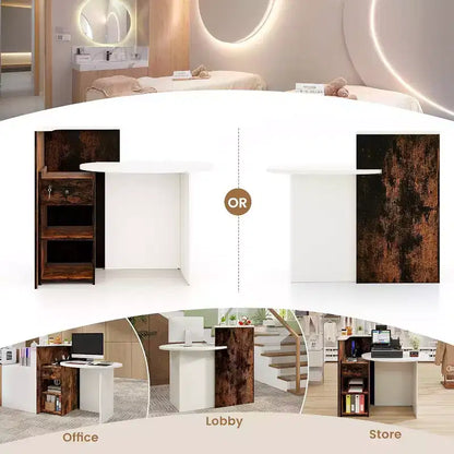 Costway Bancone per Reception, Scrivania da Ufficio con Ripiano Aperto e Cassetto con Serratura, Bianco/Marrone/Nero