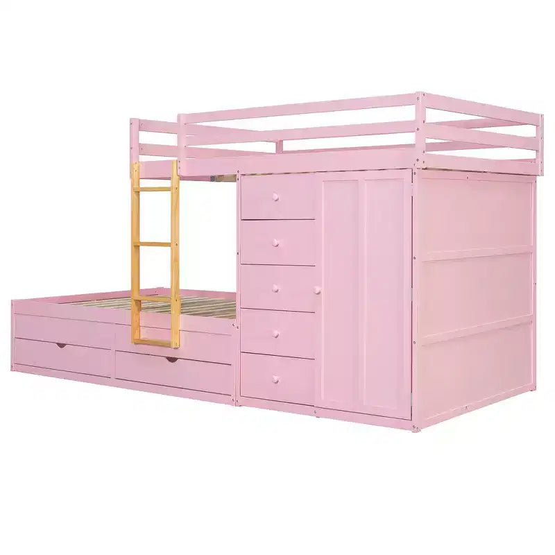 Lit superposé complet Whisen avec 2 grands tiroirs, 5 petits tiroirs et petite armoire