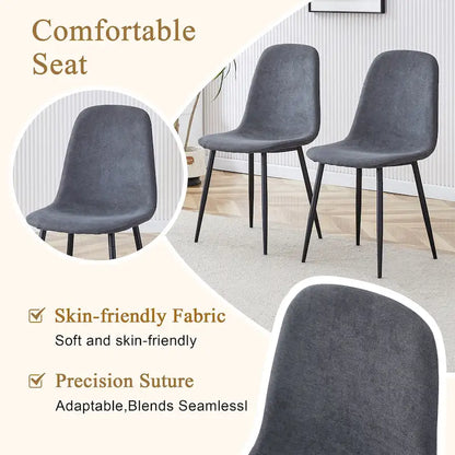 Moderno set da pranzo con tavolo rettangolare nero con base a forma di A e sedie con schienale rotondo