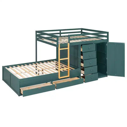 Lit superposé complet Whisen avec 2 grands tiroirs, 5 petits tiroirs et petite armoire