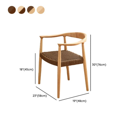Chaise de salle à manger scandinave incurvée en bois tressé avec accoudoirs