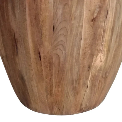 Tavolino Arthur in legno di mango rotondo a forma cilindrica intagliato a mano, con finitura anticata, marrone