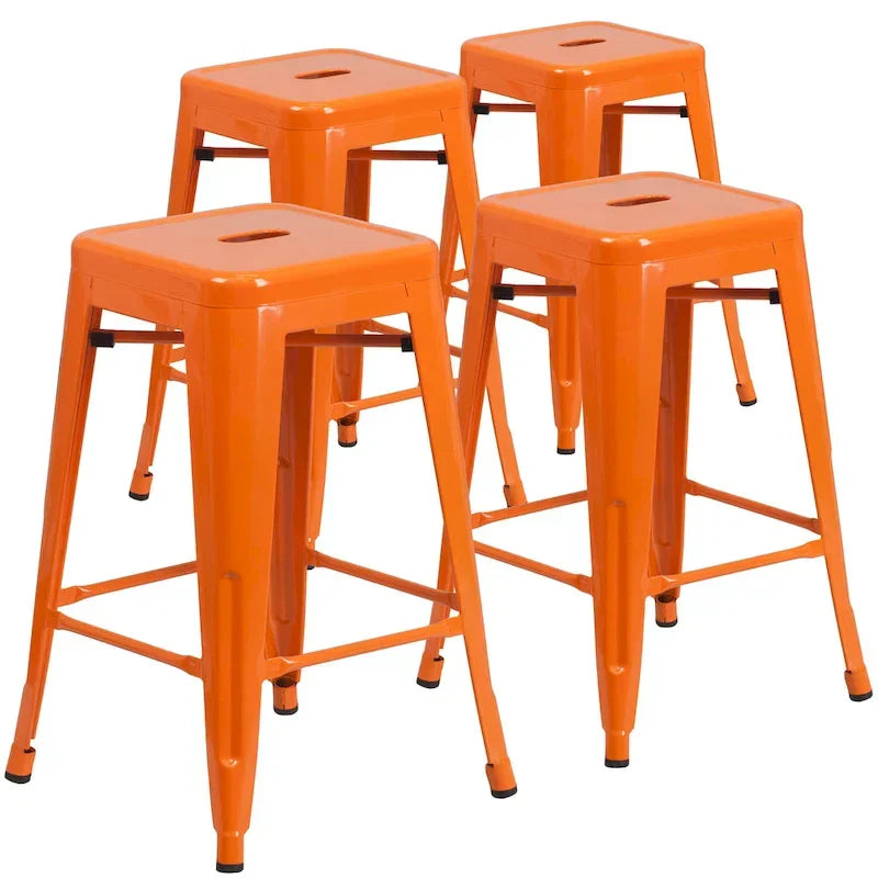 Lot de 4 tabourets de comptoir sans dossier en métal de 61 cm, pour l'intérieur ou l'extérieur, avec assise carrée