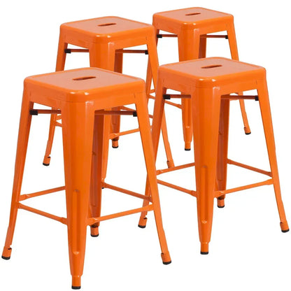 Lot de 4 tabourets de comptoir sans dossier en métal de 61 cm, pour l'intérieur ou l'extérieur, avec assise carrée