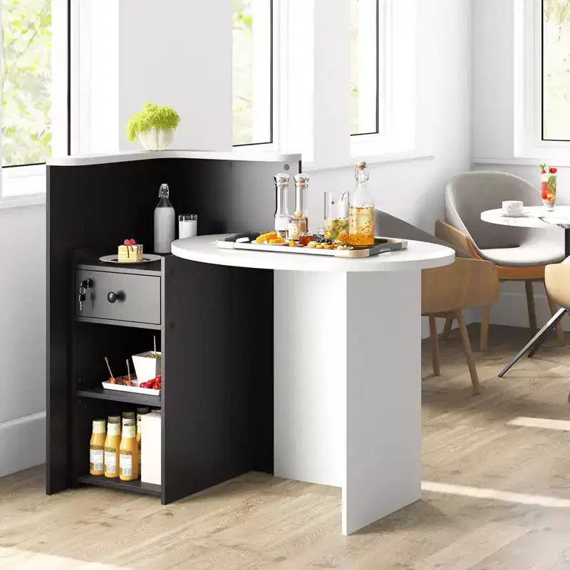 Costway Bancone per Reception, Scrivania da Ufficio con Ripiano Aperto e Cassetto con Serratura, Bianco/Marrone/Nero