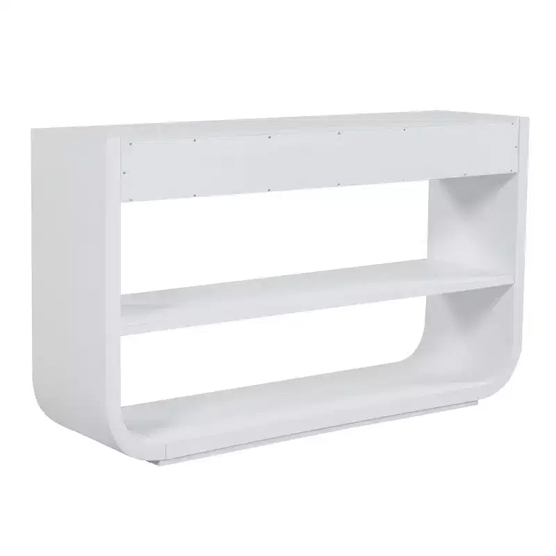 ModernLuxe Tavolo curvo da ingresso, Tavolo consolle, Tavolino da divano, Espositore, Tavolino d'appoggio con 3 cassetti a chiusura ammortizzata e 2 ripiani aperti