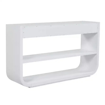 ModernLuxe Tavolo curvo da ingresso, Tavolo consolle, Tavolino da divano, Espositore, Tavolino d'appoggio con 3 cassetti a chiusura ammortizzata e 2 ripiani aperti