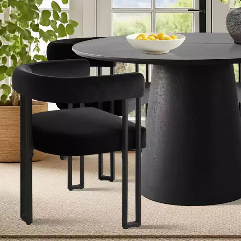 Set tavolo da pranzo allungabile da 120-210 cm per 4 persone, tavolo nero e 4 sedie da pranzo imbottite in velluto con gambe in metallo, stile moderno