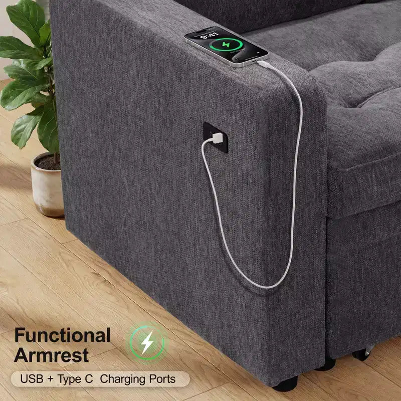Dyonery Comfy Divano Letto 198 cm, Divano Letto a L in ciniglia con Letto Estraibile e Chaise Longue Contenitore per Soggiorno, Appartamento e Ufficio, Nero
