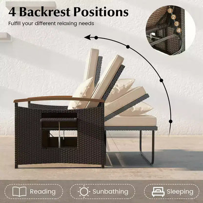 Set divano letto in rattan per esterni Costway con divanetto imbottito e poggiapiedi contenitore per veranda Beige/Blu marino/Rosso/Turchese/Nero/Grigio