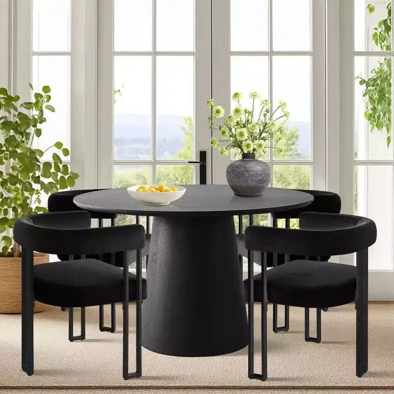 Set tavolo da pranzo allungabile da 120-210 cm per 4 persone, tavolo nero e 4 sedie da pranzo imbottite in velluto con gambe in metallo, stile moderno