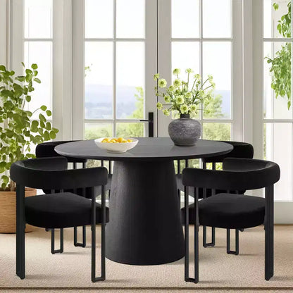 Set tavolo da pranzo allungabile da 120-210 cm per 4 persone, tavolo nero e 4 sedie da pranzo imbottite in velluto con gambe in metallo, stile moderno