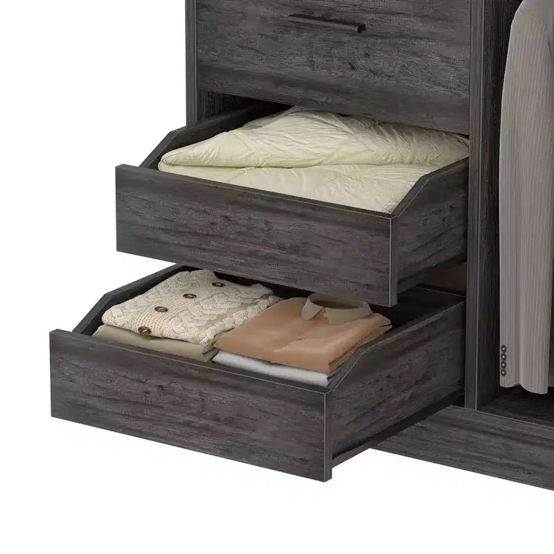 Organisateur de placard avec tiroirs en bois, système de rangement autoportant avec tringles de suspension