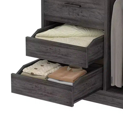 Organisateur de placard avec tiroirs en bois, système de rangement autoportant avec tringles de suspension