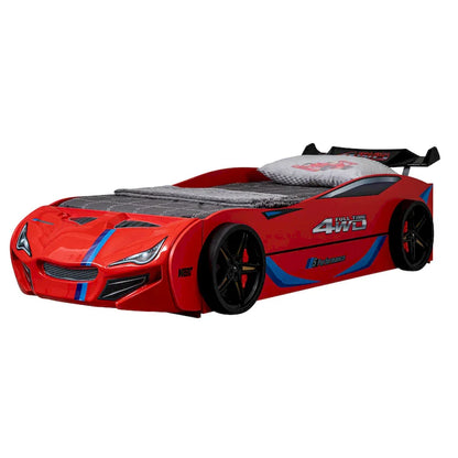Lit enfant voiture de course double avec lit gigogne, finition brillante, pas besoin de sommier tapissier