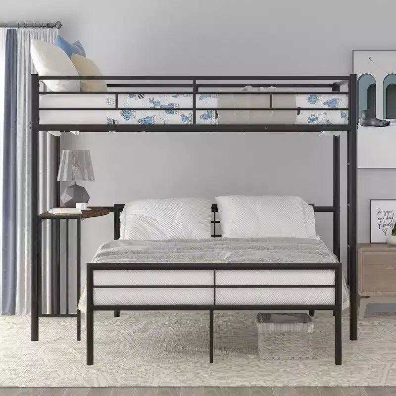 Lit superposé en métal une place sur deux places avec bureau, lit mezzanine une place avec lit inférieur double séparé pour enfants