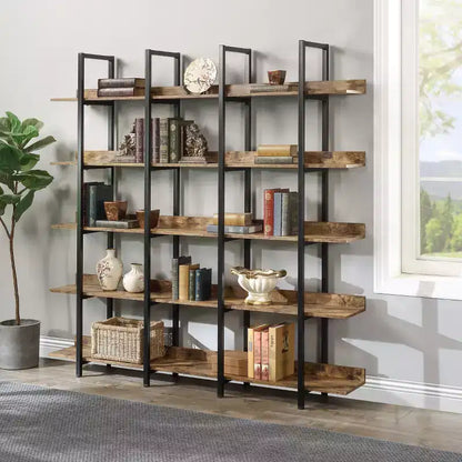 Étagère de style industriel vintage Whisen avec cadre en métal et panneau MDF, bibliothèque ouverte pour le bureau à domicile