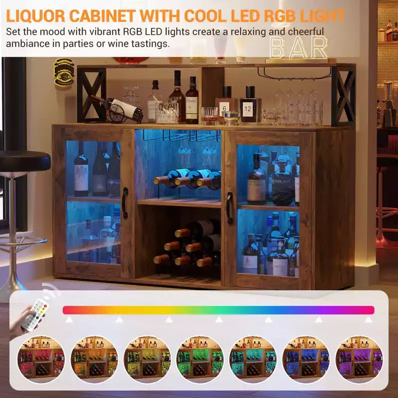 Mobile Bar per la Casa, Mobile Bar con Prese di Corrente, Porta Bicchieri, Mobile Vino con Vani Portaoggetti, Mobile Vino con Ripiani per Cucina e Casa
