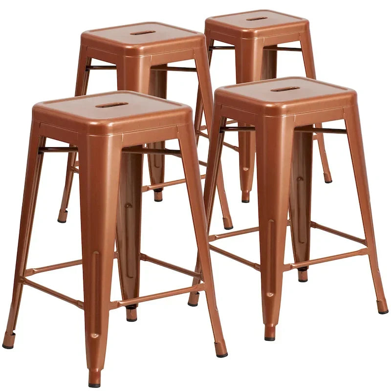 Lot de 4 tabourets de comptoir sans dossier en métal de 61 cm, pour l'intérieur ou l'extérieur, avec assise carrée