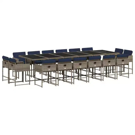 vidaXL Salon de jardin 16 pcs Gris Résine tressée Grande Pliable