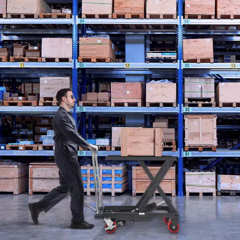 Carrello da Tavolo Idraulico a Forbice, Capacità 227 kg, Altezza di Sollevamento 72,4 cm, Tavolo Elevatore Manuale a Forbice Singola con 4 Ruote e Tappetino Antiscivolo