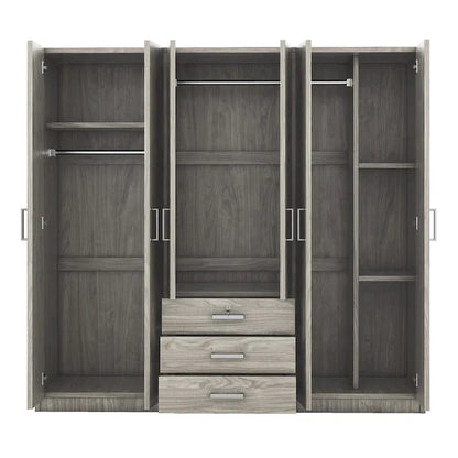 Armoire 6 portes en bois avec 3 grands tiroirs de rangement pour chambre à coucher