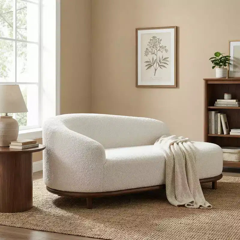 ModernLuxe Chaise Longue, Divano Moderno Metà Secolo con Struttura in Legno di Gomma, Daybed Orientato a Sinistra per Soggiorno