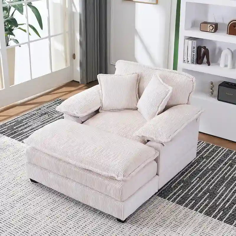 56.9 W Poltrona Oversize con Pouf, Poltrona da Lettura per Camera da Letto, Divano Letto Pigro, Poltrona Reclinabile Singola Moderna Oversize