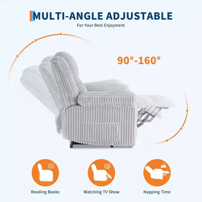 Poltrona reclinabile in velluto a coste, Divano reclinabile manuale con maniglia, Braccioli imbottiti, Imbottitura spessa, Tasca laterale, Soggiorno, Camera da letto, Home Theater, Grigio scuro