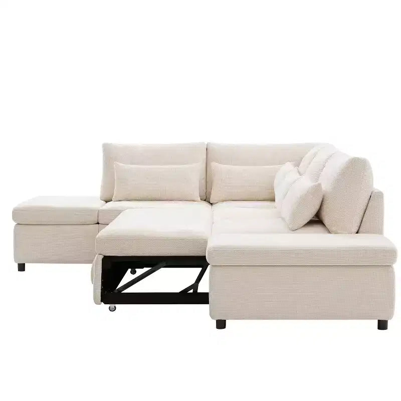 Canapé-lit modulaire sectionnel Whisen 270 - 6 places en forme de L avec pouf de rangement, canapé en chenille, personnalisable pour salon et appartement