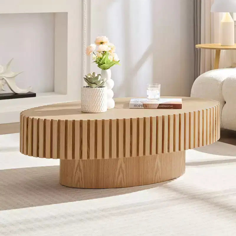 Tavolino da caffè ovale/quadrato, tavolino centrale scanalato minimalista, tavolino d'appoggio, frassino naturale/noce/nero opaco-ModernLuxe