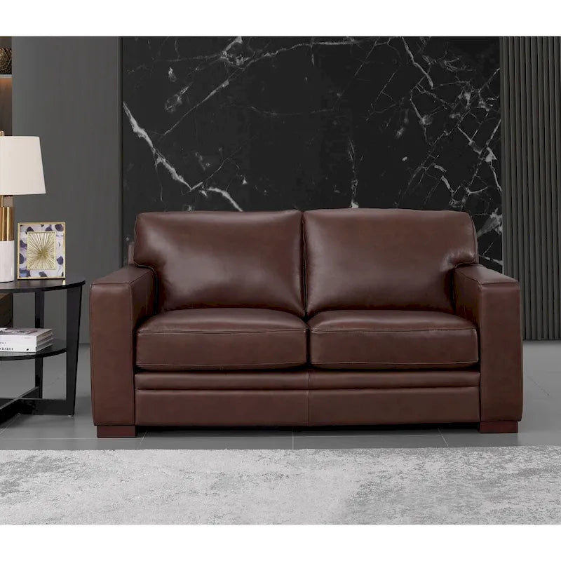 Divanetto Hydeline Dillon in pelle pieno fiore con piume, memory foam e molle