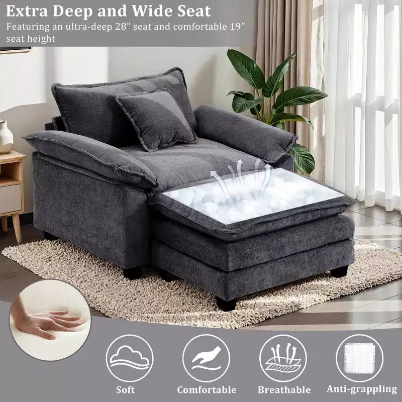 Poltrona a sacco oversize in ciniglia EHMKNP con pouf